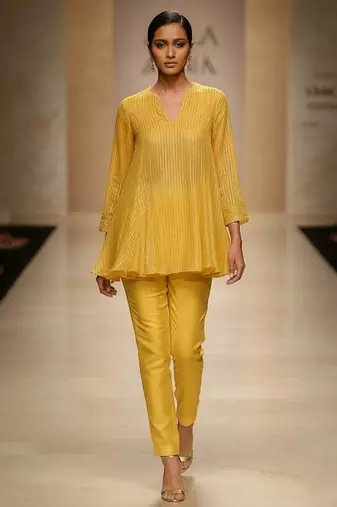 Yellow embroidered organza co ord set