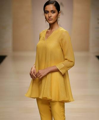 Yellow embroidered organza co ord set 3