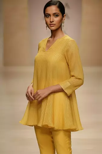 Yellow embroidered organza co ord set
