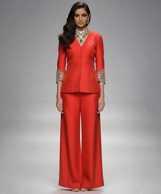 Red embroidered georgette co ord set 1