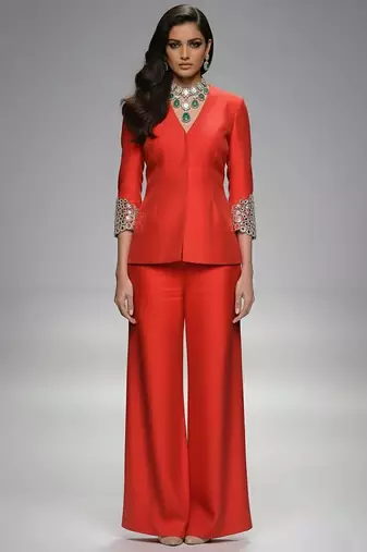 Red embroidered georgette co ord set