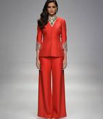 Red embroidered georgette co ord set