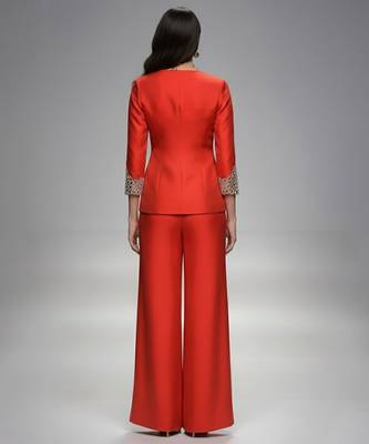 Red embroidered georgette co ord set 2