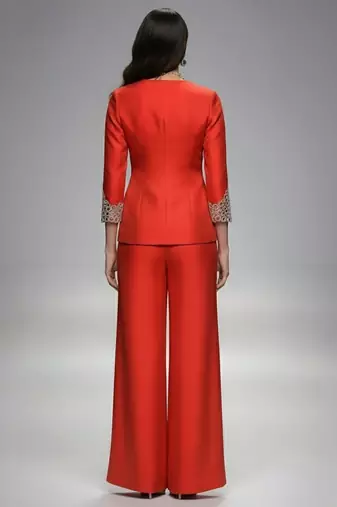 Red embroidered georgette co ord set
