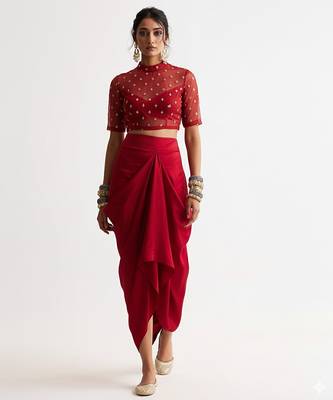 Maroon embroidered silk co ord set 1