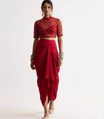 Maroon embroidered silk co ord set