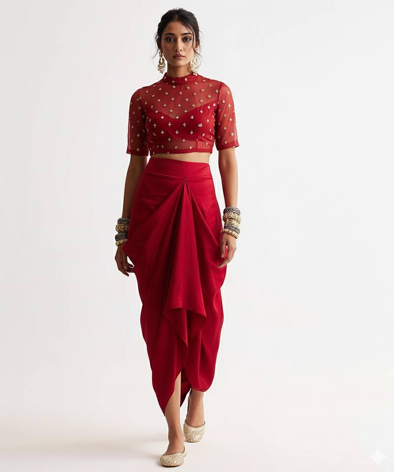 Maroon embroidered silk co ord set