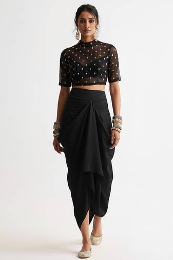 Black embroidered silk co ord set