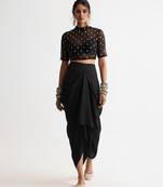 Black embroidered silk co ord set