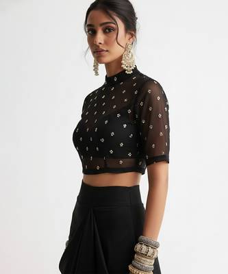 Black embroidered silk co ord set 2