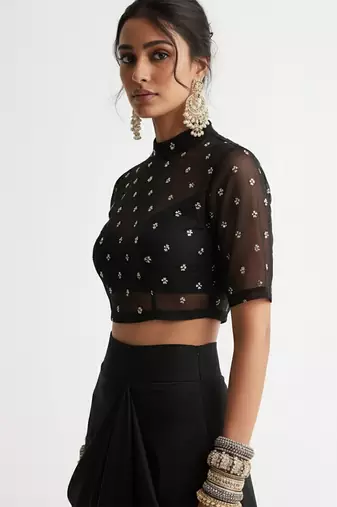 Black embroidered silk co ord set
