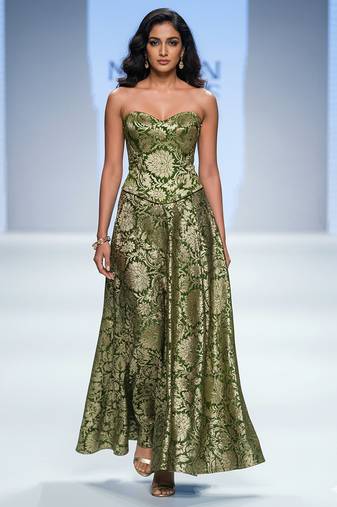 Green embroidered brocade co ord set