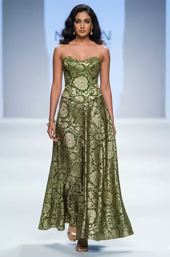 Green embroidered brocade co ord set