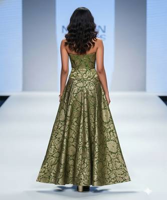 Green embroidered brocade co ord set 2