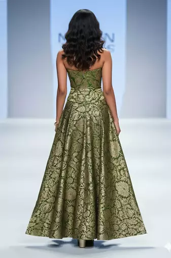Green embroidered brocade co ord set