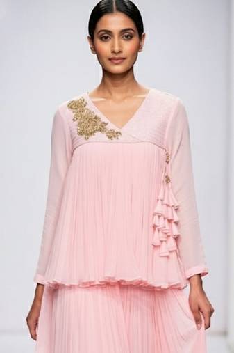 Baby pink embroidered georgette co ord set