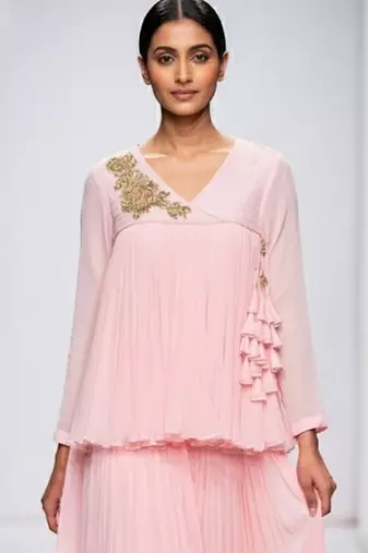 Baby pink embroidered georgette co ord set