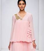Baby pink embroidered georgette co ord set