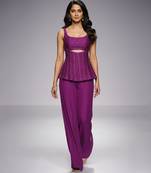 Purple embroidered raw silk co ord set