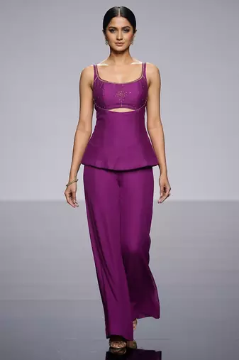 Purple embroidered raw silk co ord set