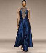 Blue embroidered raw silk co ord set