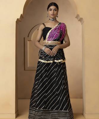 black and purple silk lehenga with blouse and dupatta set 1