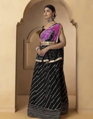 black and purple silk lehenga with blouse and dupatta set 2