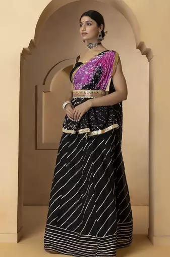black and purple silk lehenga with blouse and dupatta set