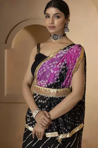 black and purple silk lehenga with blouse and dupatta set
