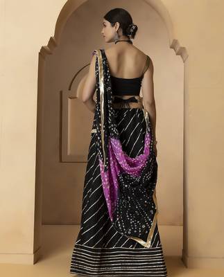 black and purple silk lehenga with blouse and dupatta set 4