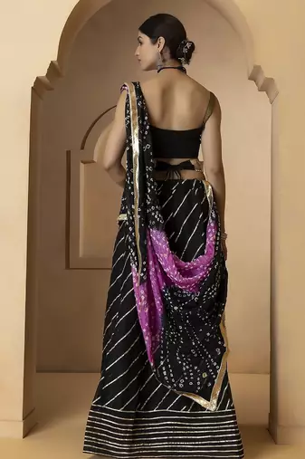 black and purple silk lehenga with blouse and dupatta set