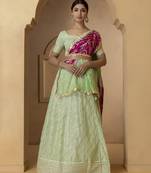 green and fuchsia silk lehenga with blouse and dupatta set