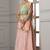peach and blue silk lehenga with unstitched blouse dupatta