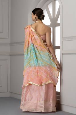 peach and blue silk lehenga with unstitched blouse dupatta 3