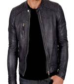 Men's leather jacket biker real lambskin motorcycle quilted shoulder jacket