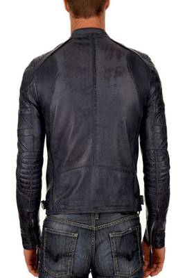 men's black lambskin leather quilted shoulder biker jacket 2