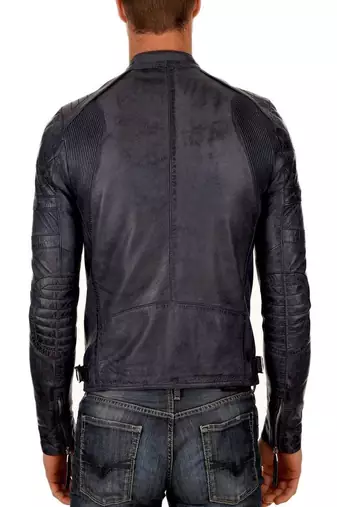 men's black lambskin leather quilted shoulder biker jacket