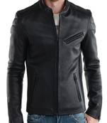 Men’s leather jacket biker real lambskin motorcycle stand collar jacket