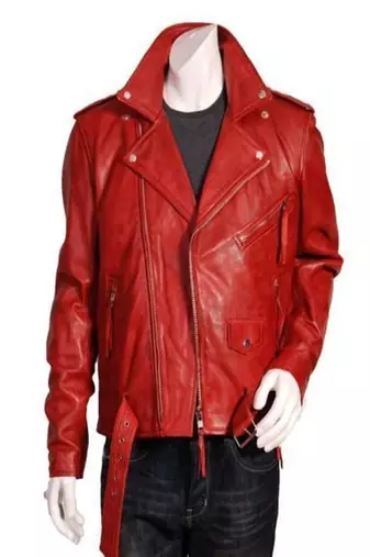 Men’s red biker style cafe racer lambskin leather jacket