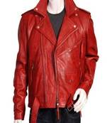 Men’s red biker style cafe racer lambskin leather jacket