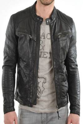 men's black lambskin leather motorcycle biker jacket 1