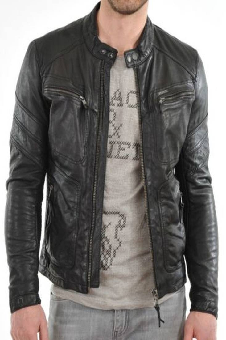 men’s black leather biker jacket – stylish slim fit motorcycle jacket
