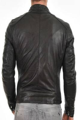 men's black lambskin leather motorcycle biker jacket 2