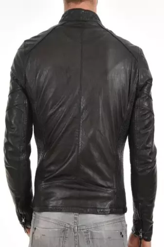 men's black lambskin leather motorcycle biker jacket
