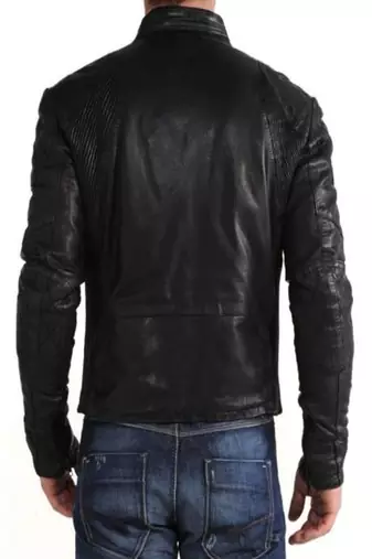 men's black lambskin leather quilted shoulder biker jacket premium