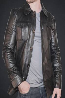 men's black genuine lambskin leather button front jacket 1