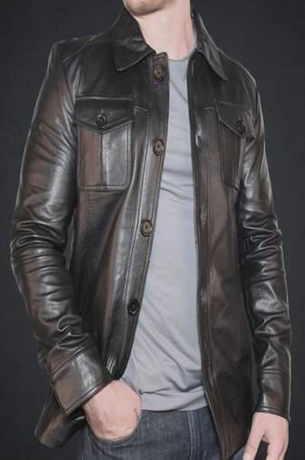 Men's genuine lambskin leather jacket slim fit biker button jacket