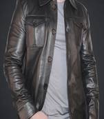 Men's genuine lambskin leather jacket slim fit biker button jacket