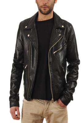 men's black genuine lambskin leather classic biker jacket 1