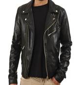Men's genuine lambskin leather jacket slim fit biker jacket